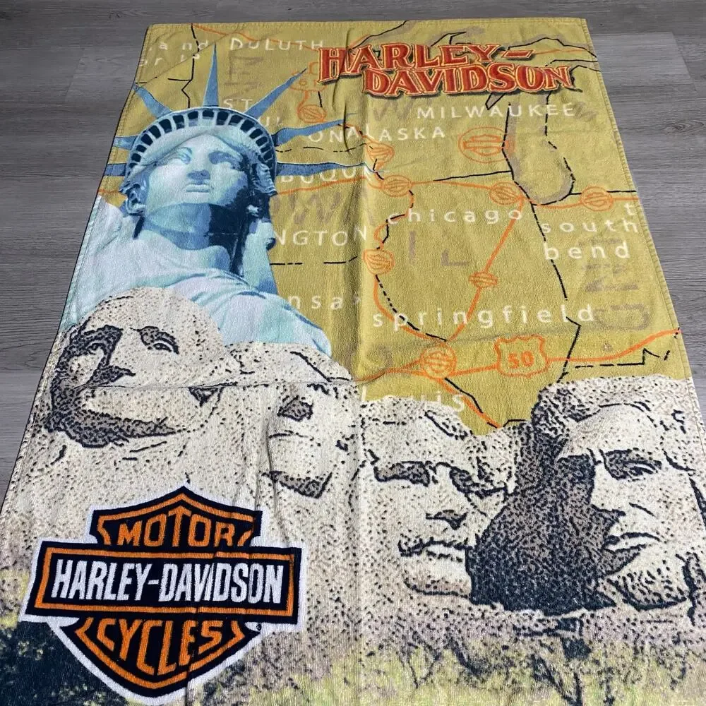Vintage 2003 Harley Davidson Motorcycles Beach Towel Landmarks Map Biker 27x54